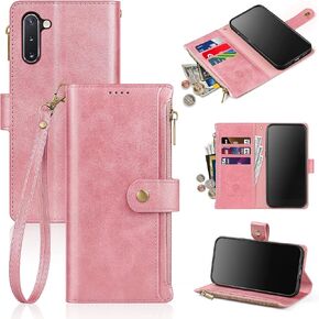 Antsturdy Samsung Galaxy Note 10 Wallet case with Card Holder for Women Men,Galaxy Note 10 Phone case RFID Blocking PU Leather Flip Shockproof Cover with Strap Zipper Credit Card Slots,Wine Red