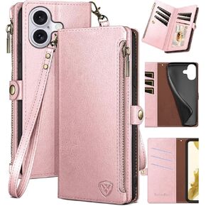 XcaseBar compatible with iPhone 16 Plus 6.7" Wallet case with Zipper Credit Card Holder【RFID Blocking】,Flip Folio Book PU Leather Phone case Shockproof Cover Women Men for Apple 16Plus case Blue Green