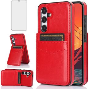 Asuwish Phone Case for Samsung Galaxy A35 5G with Tempered Glass Screen Protector Credit Card Holder Wallet Cover Stand Leather Cell Accessories Glaxay A 35 35A A355G SM-A356U A356E Women Men Green