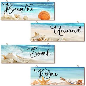 Beach Bathroom Wall Decor Summer Ocean Hanging Wooden Sign Mermaid Quote Inspiration Wood Sign Farmhouse Wood Wall Art for Home Living Room Office Spa YXZ5619