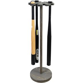MyGift Rustic Wood Freestanding Baseball Bat Display Rack, Holds 9 Bats