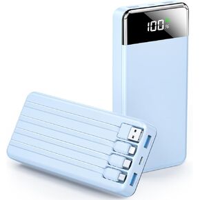 Portable Charger 35000mAh Power Bank - Portable Battery Pack with 4 Built in Cables, 22.5W Fast Charging Cell Phone Charger Compatible with iPhone 15 14 13 Samsung Android etc (1 Pack, Black)