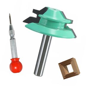 1/4 Inch Shank 45 Degree Lock Miter Router Bit, 1/2", 5/8", 3/4" Cutting Height Joint Router Bits with Heavy Positioning Center Punch for Wooden Working Cutter Tools Set (3)