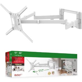 Barkan 40" Long White TV Wall Mount, 13 - 80 inch Dual Arm Full Motion Articulating - 4 Movement Flat / Curved Screen Bracket, Holds up to 110lbs, Extra Stable, Fits LED OLED LCD