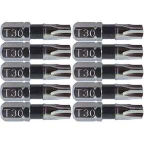 T30 (T-30) Torx/Star Driver Bit - Color Coded T30 x 1" Torx/Star Drive Bit for Screws and Fasteners Requiring T30 (T-30) Size Bits (10 PACK)