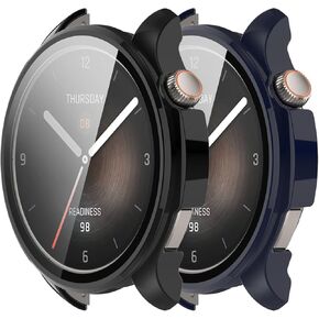 Case Compatible with Amazfit Balance Frame PC Protective Cover + Tempered Glass Film for Amazfit Balance Smartwatch Screen Protectors Accessories (Black&Clear)