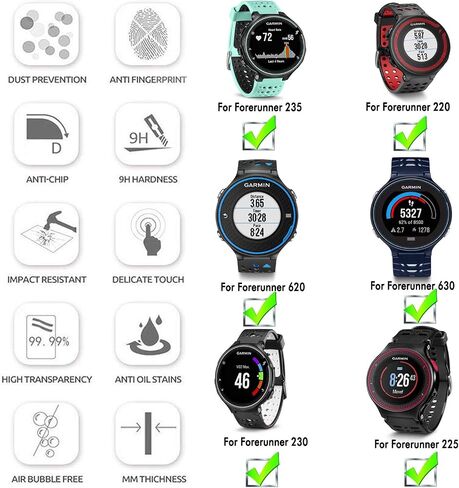 beukei (3 Pack) for Garmin Forerunner 235 225 620 220 230 630 Screen Protector Tempered Glass, Anti Scratch, Bubble Free in Saudi Arabia