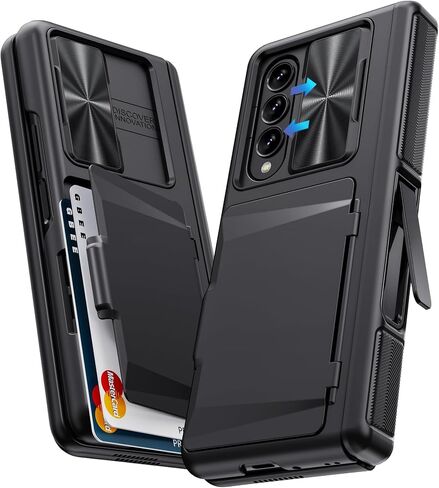 حافظة GBEE لهاتف Samsung Galaxy Z Fold 3 مع حامل بطاقات وحماية مفصلية ومسند وغطاء كاميرا منزلق وواقي شاشة مدمج، حافظة هاتف متينة لهاتف Galaxy Z Fold 3 (أسود) in Saudi Arabia