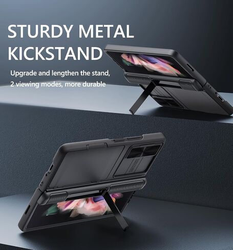 حافظة GBEE لهاتف Samsung Galaxy Z Fold 3 مع حامل بطاقات وحماية مفصلية ومسند وغطاء كاميرا منزلق وواقي شاشة مدمج، حافظة هاتف متينة لهاتف Galaxy Z Fold 3 (أسود) in Saudi Arabia