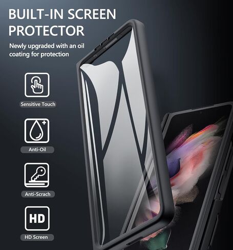 حافظة GBEE لهاتف Samsung Galaxy Z Fold 3 مع حامل بطاقات وحماية مفصلية ومسند وغطاء كاميرا منزلق وواقي شاشة مدمج، حافظة هاتف متينة لهاتف Galaxy Z Fold 3 (أسود) in Saudi Arabia