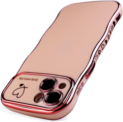 حافظة Qokey لهاتف iPhone 15، حافظة هاتف فاخرة بتصميم قبضة متموجة ومطلية بقلب الحب، حماية كاملة لعدسة الكاميرا، جانب لطيف ونمط صغير مطلي بالكهرباء، حافظة مموجة ناعمة لهاتف iPhone 15، وردي in Kuwait