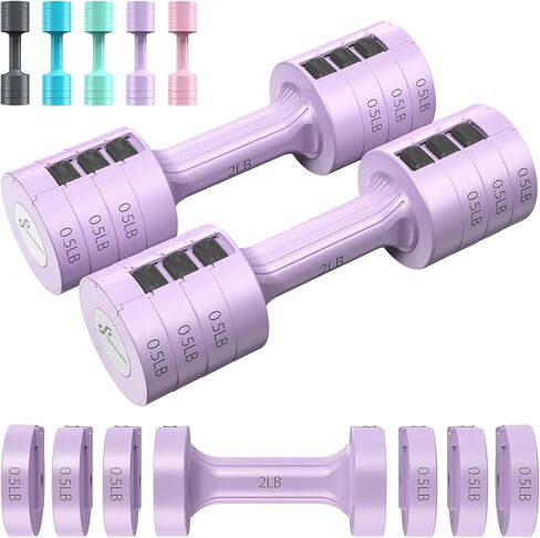 Adjustable Dumbbells Hand Weights Set: Sportneer 1 Pair 4 6 8 10lb (2-5lb Each) Free Weights Fast Adjust Dumbbell Weight Set of 2 for Women Men Home Gym Workout Strength Training Equipments in Kuwait