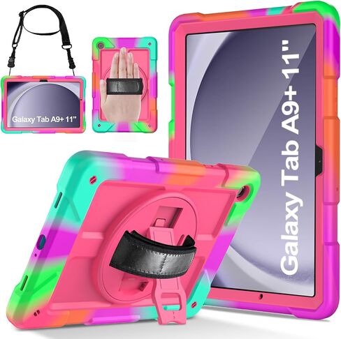 LTROP Case for Samsung Galaxy Tab A9+ Plus Case 11" 2023 (SM-X210/X216/X218), Heavy Duty Shockproof Protective Case with Rotating Stand, Hand/Shoulder Strap, Turquoise in Saudi Arabia