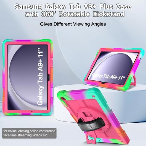 LTROP Case for Samsung Galaxy Tab A9+ Plus Case 11" 2023 (SM-X210/X216/X218), Heavy Duty Shockproof Protective Case with Rotating Stand, Hand/Shoulder Strap, Turquoise in Saudi Arabia