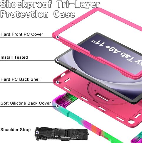 LTROP Case for Samsung Galaxy Tab A9+ Plus Case 11" 2023 (SM-X210/X216/X218), Heavy Duty Shockproof Protective Case with Rotating Stand, Hand/Shoulder Strap, Turquoise in Saudi Arabia
