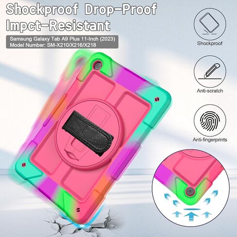 LTROP Case for Samsung Galaxy Tab A9+ Plus Case 11" 2023 (SM-X210/X216/X218), Heavy Duty Shockproof Protective Case with Rotating Stand, Hand/Shoulder Strap, Turquoise in Saudi Arabia