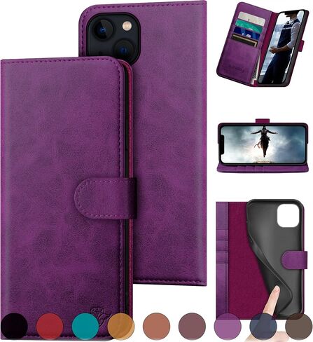 حافظة محفظة من الجلد الأصلي لهاتف iPhone 15 Plus مقاس 6.7 بوصات 【حجب RFID 】 【4 حامل بطاقات ائتمان 】 【جلد حقيقي 】 حافظة هاتف قابلة للطي قابلة للطي غطاء واقٍ للنساء والرجال لهاتف Apple 15 Plus باللون الأرجواني in Kuwait