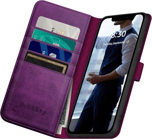 حافظة محفظة من الجلد الأصلي لهاتف iPhone 15 Plus مقاس 6.7 بوصات 【حجب RFID 】 【4 حامل بطاقات ائتمان 】 【جلد حقيقي 】 حافظة هاتف قابلة للطي قابلة للطي غطاء واقٍ للنساء والرجال لهاتف Apple 15 Plus باللون الأرجواني in Kuwait
