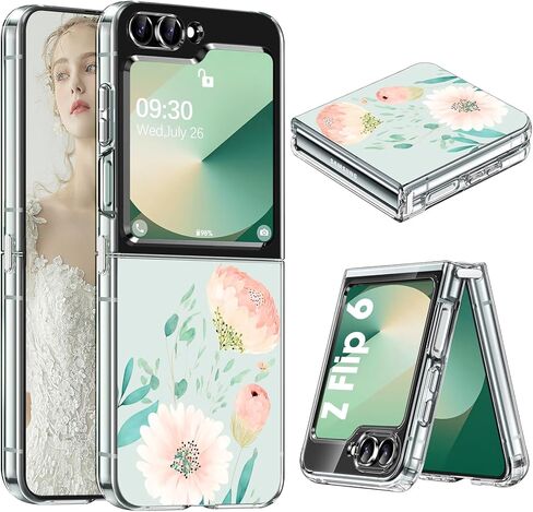 حافظة لهاتف سامسونج Z فليب 6 من السيليكون على شكل زهور جالاكسي Z فليب 6 حافظة رفيعة شفافة للنساء والفتيات غطاء ناعم من البولي يوريثان الحراري مقاوم للصدمات لهاتف سامسونج جالاكسي Z فليب 6 5G حافظة هاتف شفافة كريستالية (C) in Kuwait
