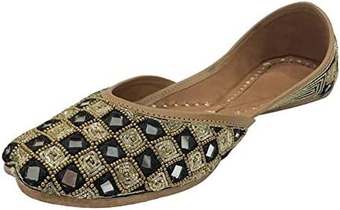 Punjabi Jutti Flats for Women,Black Bohemian Genuine Soft Flat Jooti,Handmade Indian Ethnic Traditional Jooti in Saudi Arabia