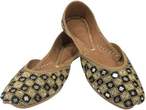 Punjabi Jutti Flats for Women,Black Bohemian Genuine Soft Flat Jooti,Handmade Indian Ethnic Traditional Jooti in Saudi Arabia