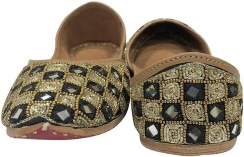 Punjabi Jutti Flats for Women,Black Bohemian Genuine Soft Flat Jooti,Handmade Indian Ethnic Traditional Jooti in Saudi Arabia