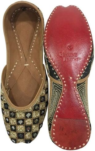Punjabi Jutti Flats for Women,Black Bohemian Genuine Soft Flat Jooti,Handmade Indian Ethnic Traditional Jooti in Saudi Arabia