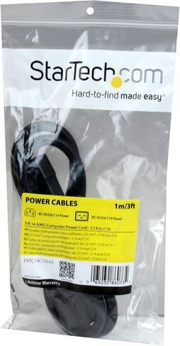 سلك طاقة للكمبيوتر StarTech.com بطول 3 أقدام شديد التحمل 14 AWG - C14 إلى C19 - كابل طاقة 14 AWG - IEC 320 C14 إلى IEC 320 C19 سلك الطاقة (PXTC14C19143) in Saudi Arabia