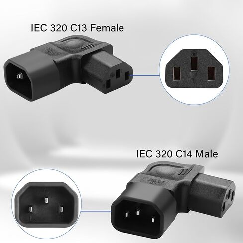 IEC320 90 Degree C14 to C13 Power Adapter Male C14 to Female C13 Power Extension Adapter AC Connector Adapter 250V 10A PDUPlug,for Computer Host/Monitor/Rice Cooker/Electric Kettle (Right Angle) in Saudi Arabia