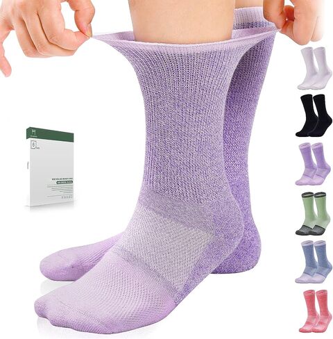 Diabetic Socks for Women&Men-6 Pairs Non Binding Diabetic Crew Socks Size 6-9|9-12,Wide Loose Socks with Seamless Toe(Medium,Dark Colors-6 Pairs) in Saudi Arabia