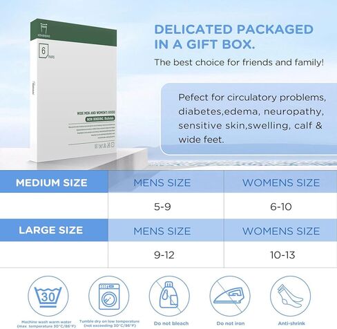 Diabetic Socks for Women&Men-6 Pairs Non Binding Diabetic Crew Socks Size 6-9|9-12,Wide Loose Socks with Seamless Toe(Medium,Dark Colors-6 Pairs) in Saudi Arabia