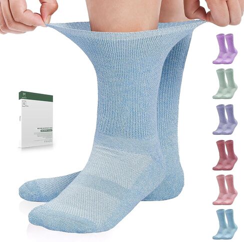 Diabetic Socks for Women&Men-6 Pairs Non Binding Diabetic Crew Socks Size 6-9|9-12,Wide Loose Socks with Seamless Toe(Medium,Dark Colors-6 Pairs) in Saudi Arabia