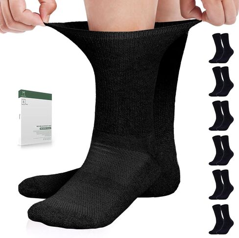 Diabetic Socks for Women&Men-6 Pairs Non Binding Diabetic Crew Socks Size 6-9|9-12,Wide Loose Socks with Seamless Toe(Medium,Dark Colors-6 Pairs) in Saudi Arabia