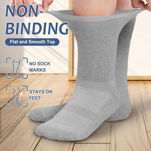 جوارب لمرضى السكري للنساء والرجال - 6 أزواج من الجوارب غير المربوطة لمرضى السكري مقاس 6-9|9-12، جوارب فضفاضة واسعة مع مقدمة بدون خياطة (ألوان متوسطة داكنة - 6 أزواج) in Kuwait