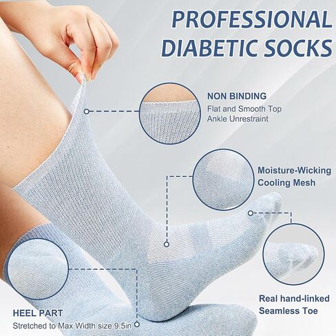 جوارب لمرضى السكري للنساء والرجال - 6 أزواج من الجوارب غير المربوطة لمرضى السكري مقاس 6-9|9-12، جوارب فضفاضة واسعة مع مقدمة بدون خياطة (ألوان متوسطة داكنة - 6 أزواج) in Kuwait