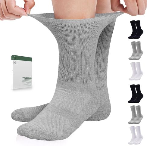 جوارب لمرضى السكري للنساء والرجال - 6 أزواج من الجوارب غير المربوطة لمرضى السكري مقاس 6-9|9-12، جوارب فضفاضة واسعة مع مقدمة بدون خياطة (ألوان متوسطة داكنة - 6 أزواج) in Kuwait