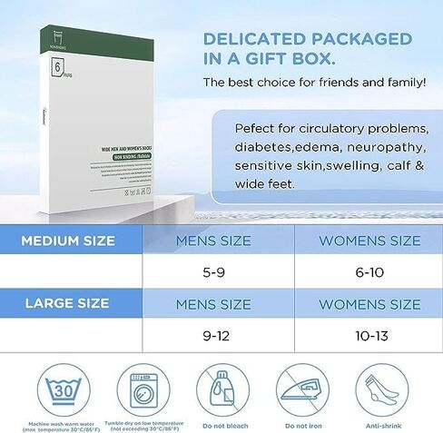 جوارب لمرضى السكري للنساء والرجال - 6 أزواج من الجوارب غير المربوطة لمرضى السكري مقاس 6-9|9-12، جوارب فضفاضة واسعة مع مقدمة بدون خياطة (ألوان متوسطة داكنة - 6 أزواج) in Kuwait