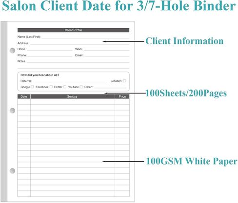 (عبوتان) بطاقات إدخال A5 Stylist Binder - بطاقات ملف تعريف العميل ذات 3 فتحات لمصفف الشعر، الصالون، المنتجعات الصحية، مصفف الشعر، 200 ورقة/400 صفحة بطاقات عميل بيانات الأعمال، 5.8 بوصة × 8.3 بوصة in Kuwait