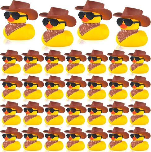 32 مجموعة صغيرة من بطة رعاة البقر المطاطية مع وشاح قبعة رعاة البقر والنظارات الشمسية، لعبة حمام البط الصفراء الصغيرة، ألعاب حوض الاستحمام الصغيرة لحمام السباحة، حمام الطفل، هدايا حفلات أعياد الميلاد (بني) in Kuwait