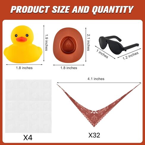 32 مجموعة صغيرة من بطة رعاة البقر المطاطية مع وشاح قبعة رعاة البقر والنظارات الشمسية، لعبة حمام البط الصفراء الصغيرة، ألعاب حوض الاستحمام الصغيرة لحمام السباحة، حمام الطفل، هدايا حفلات أعياد الميلاد (بني) in Kuwait