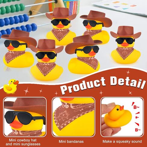 32 مجموعة صغيرة من بطة رعاة البقر المطاطية مع وشاح قبعة رعاة البقر والنظارات الشمسية، لعبة حمام البط الصفراء الصغيرة، ألعاب حوض الاستحمام الصغيرة لحمام السباحة، حمام الطفل، هدايا حفلات أعياد الميلاد (بني) in Kuwait
