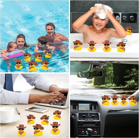 32 مجموعة صغيرة من بطة رعاة البقر المطاطية مع وشاح قبعة رعاة البقر والنظارات الشمسية، لعبة حمام البط الصفراء الصغيرة، ألعاب حوض الاستحمام الصغيرة لحمام السباحة، حمام الطفل، هدايا حفلات أعياد الميلاد (بني) in Kuwait