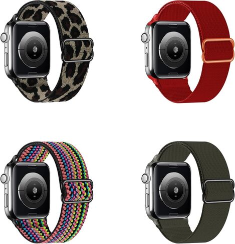 [4 Pack] Stretchy Watch Band Compatible for Apple Watch Band 38mm 40mm 41mm 42mm 44mm 45mm, Adjustable Braided Sport Elastic Wristbands Women Men Straps for iWatch Series 7/6/5/4/3/2/1/SE in Saudi Arabia