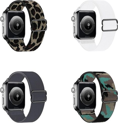 [4 Pack] Stretchy Watch Band Compatible for Apple Watch Band 38mm 40mm 41mm 42mm 44mm 45mm, Adjustable Braided Sport Elastic Wristbands Women Men Straps for iWatch Series 7/6/5/4/3/2/1/SE in Saudi Arabia