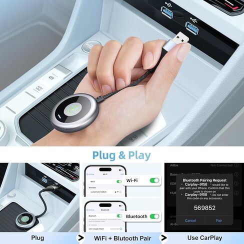 محول Carplay اللاسلكي، محول Carplay اللاسلكي 2 في 1 لأجهزة Apple يحول السلكية إلى محول Carplay اللاسلكي لجهاز iPhone 2024، ترقية التوصيل والتشغيل التلقائي، توصيل السيارات دونجل لسيارات iPhone iOS 10+ in Kuwait