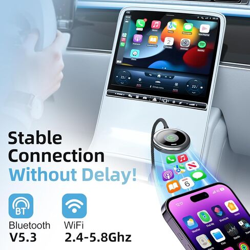 محول Carplay اللاسلكي، محول Carplay اللاسلكي 2 في 1 لأجهزة Apple يحول السلكية إلى محول Carplay اللاسلكي لجهاز iPhone 2024، ترقية التوصيل والتشغيل التلقائي، توصيل السيارات دونجل لسيارات iPhone iOS 10+ in Kuwait