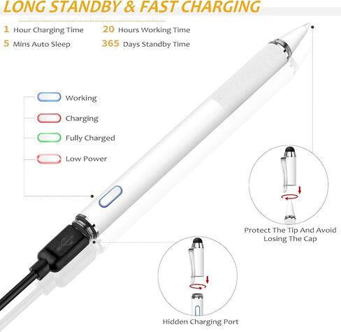 Stylus for iPad with Palm Rejection, MEKO Active Pencil Compatible with (2018-2020) Apple iPad Pro (11/12.9 Inch),iPad 6th/7th/8th Gen/Mini 5th Gen/Air 3rd/4th Gen for Precise Writing/Drawing (White) in Saudi Arabia