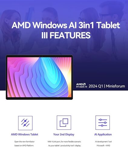 كمبيوتر لوحي MINISFORUM 14 بوصة 3 في 1 V3 AMD Ryzen 7 8840U LPDDR5 32 جيجابايت ذاكرة الوصول العشوائي 1 تيرابايت M.2 PCIe 4.0 SSD مع Windows 11، مخرج 2.5K@165 هرتز، منفذ USB4 2X، WiFi 6E، دعم BT، كمبيوتر لوحي بكاميرا 5 ميجابكسل in Kuwait