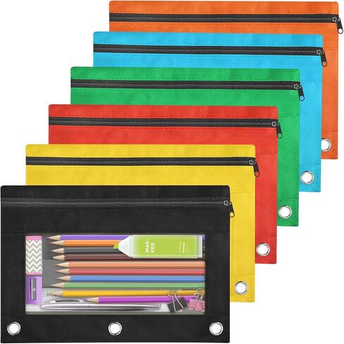 Shemira Pencil Pouch for 3 Ring Binder, 3-Holes Zipper Pencil Pouches with Clear Window for Storing Office Supplies,Cloth Pencil Pouches, Black, 1 Pack in Saudi Arabia