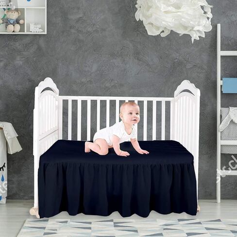 Crib Bed Skirt Split Corner,Dust Ruffle 100% Cotton Nursery Crib Toddler Bedding Skirt for Baby Boys or Girls, Ruffled 14" Drop White Solid in Saudi Arabia